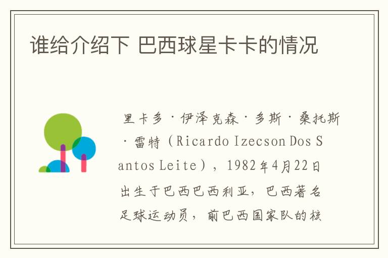 谁给介绍下 巴西球星卡卡的情况