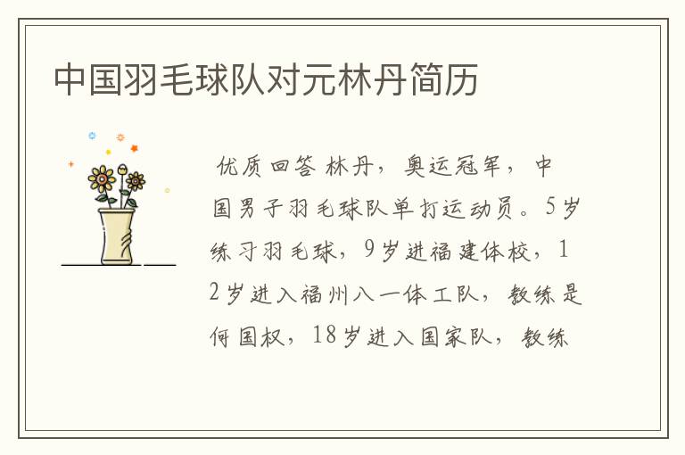 中国羽毛球队对元林丹简历