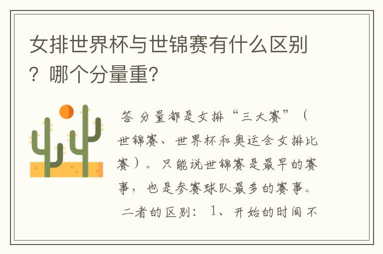 女排世界杯与世锦赛有什么区别?哪个分量重?