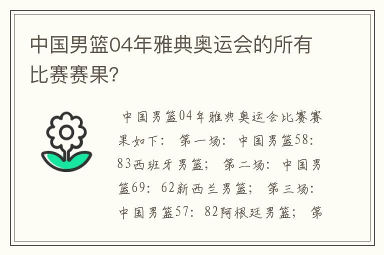 中国男篮04年雅典奥运会的所有比赛赛果?