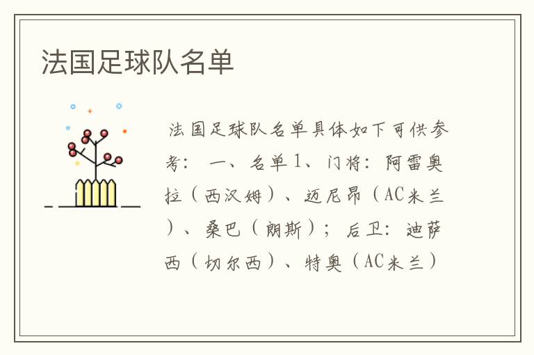 法国足球队名单
