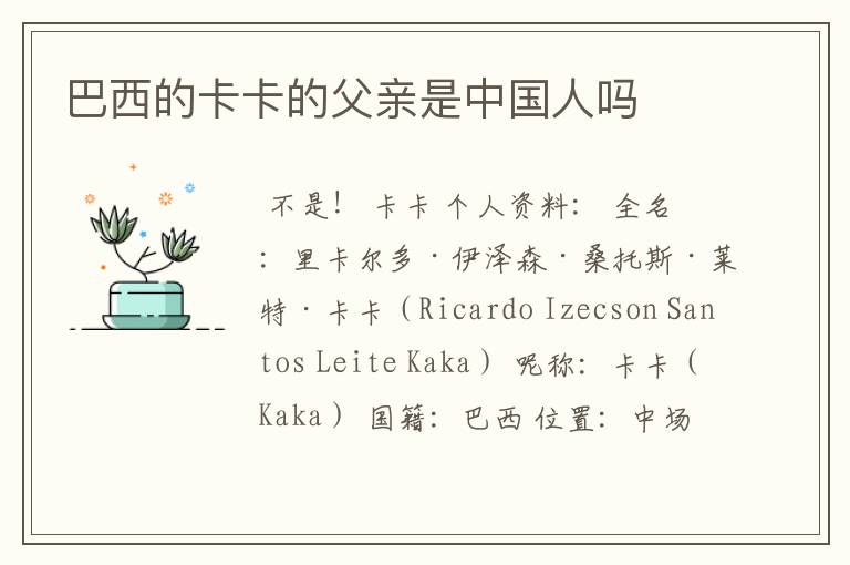 巴西的卡卡的父亲是中国人吗