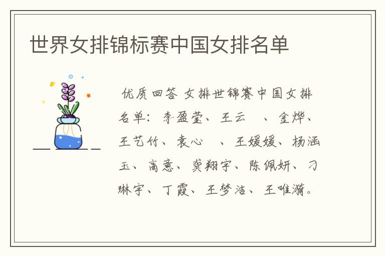 世界女排锦标赛中国女排名单