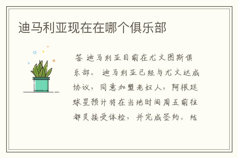 迪马利亚现在在哪个俱乐部