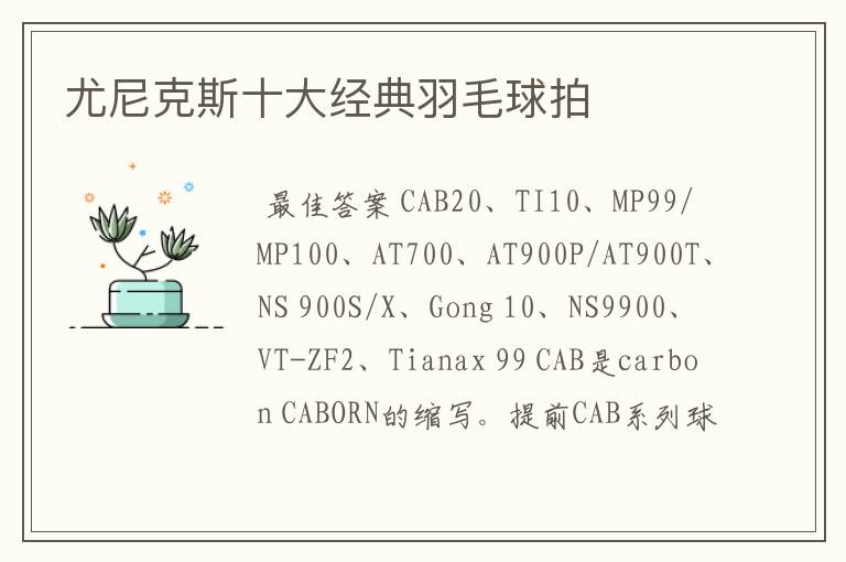 尤尼克斯十大经典羽毛球拍