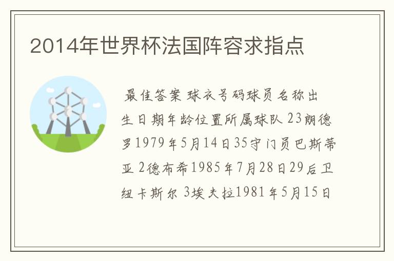 2014年世界杯法国阵容求指点