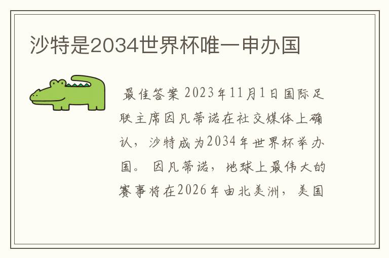 沙特是2034世界杯唯一申办国