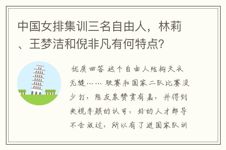 中国女排集训三名自由人,林莉、王梦洁和倪非凡有何特点?