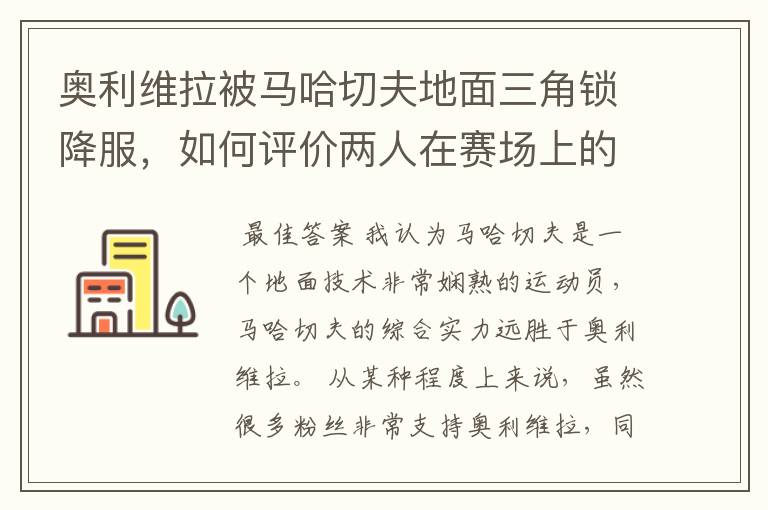 奥利维拉被马哈切夫地面三角锁降服,如何评价两人在赛场上的表现?