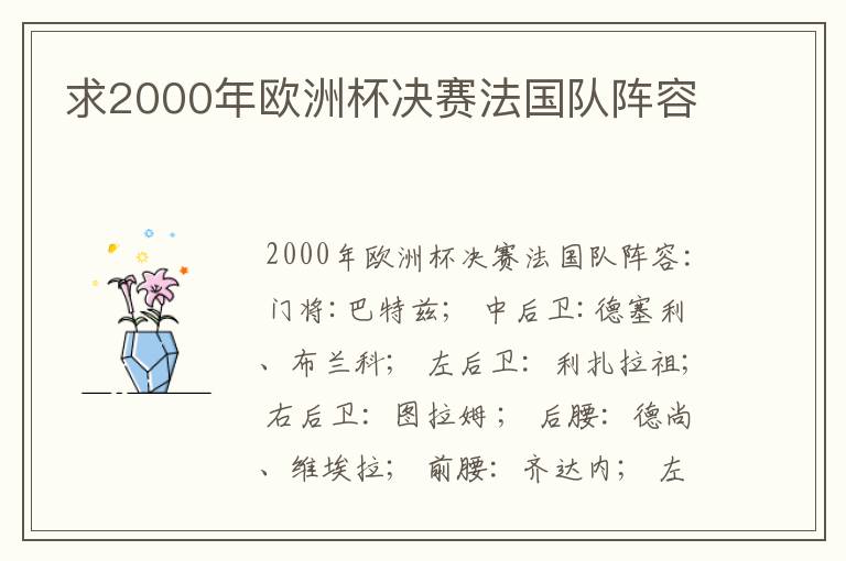 求2000年欧洲杯决赛法国队阵容