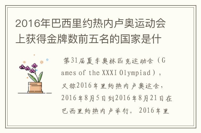 2016年巴西里约热内卢奥运动会上获得金牌数前五名的国家是什么国家?