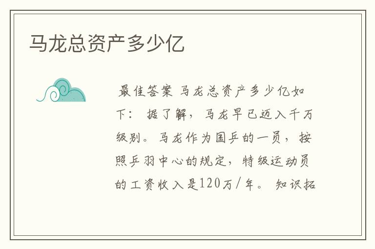 马龙总资产多少亿