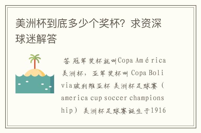 美洲杯到底多少个奖杯？求资深球迷解答