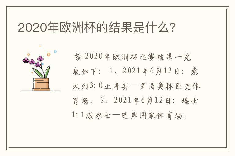 2020年欧洲杯的结果是什么?