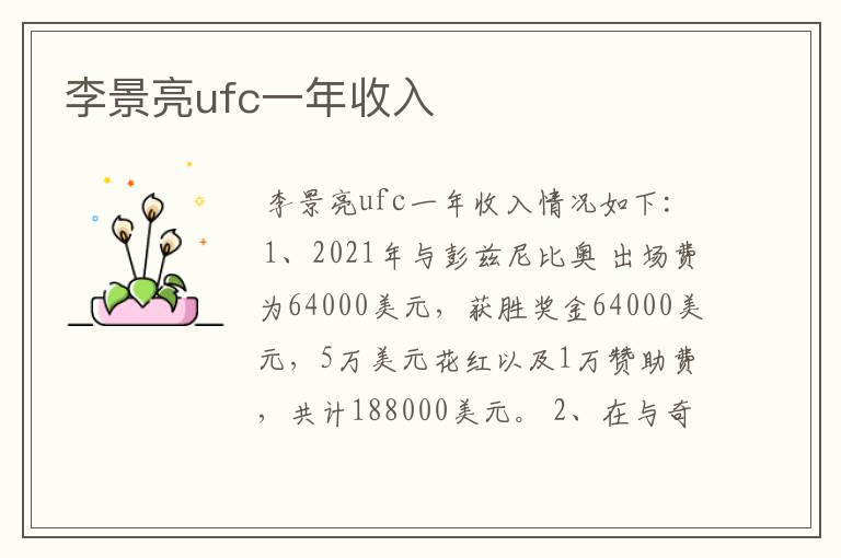 李景亮ufc一年收入