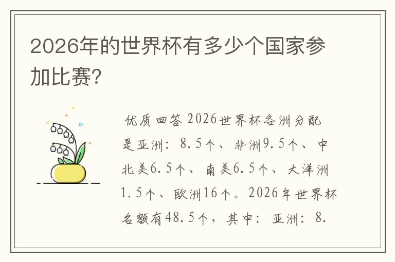 2026年的世界杯有多少个国家参加比赛？