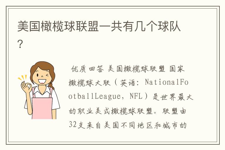 美国橄榄球联盟一共有几个球队?