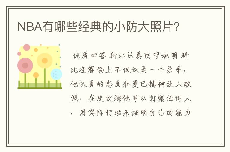 NBA有哪些经典的小防大照片？