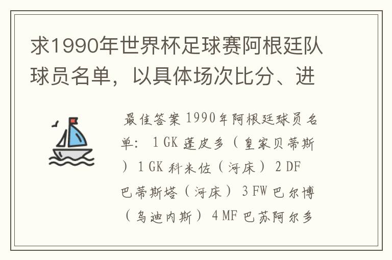 求1990年世界杯足球赛阿根廷队球员名单,以具体场次比分、进球者