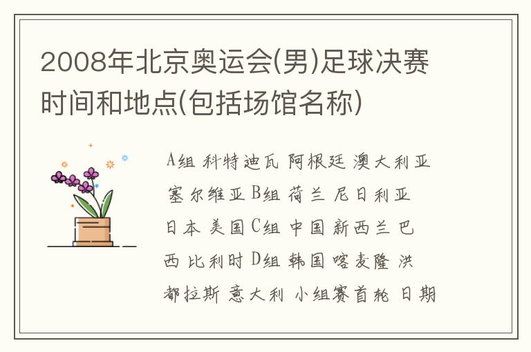 2008年北京奥运会(男)足球决赛时间和地点(包括场馆名称)
