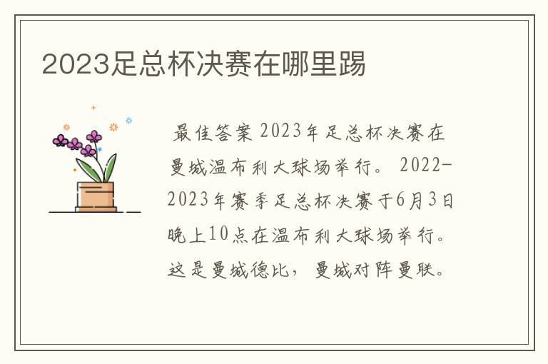2023足总杯决赛在哪里踢