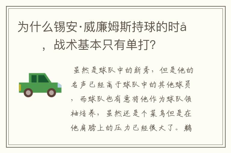 为什么锡安·威廉姆斯持球的时候，战术基本只有单打？