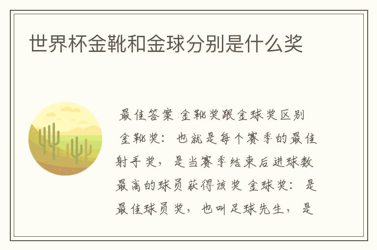 世界杯金靴和金球分别是什么奖
