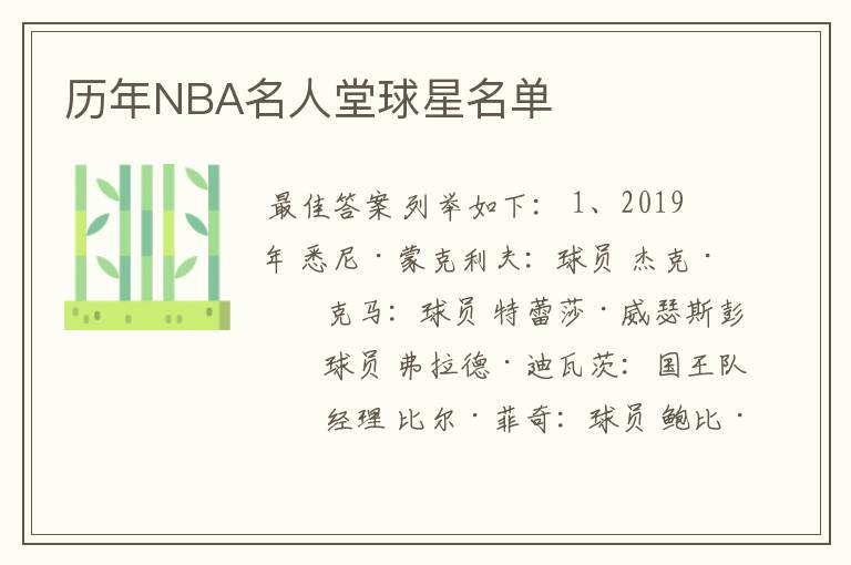 历年NBA名人堂球星名单