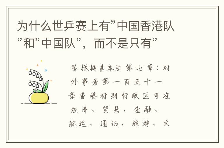 为什么世乒赛上有”中国香港队”和”中国队”,而不是只有”中国队”?
