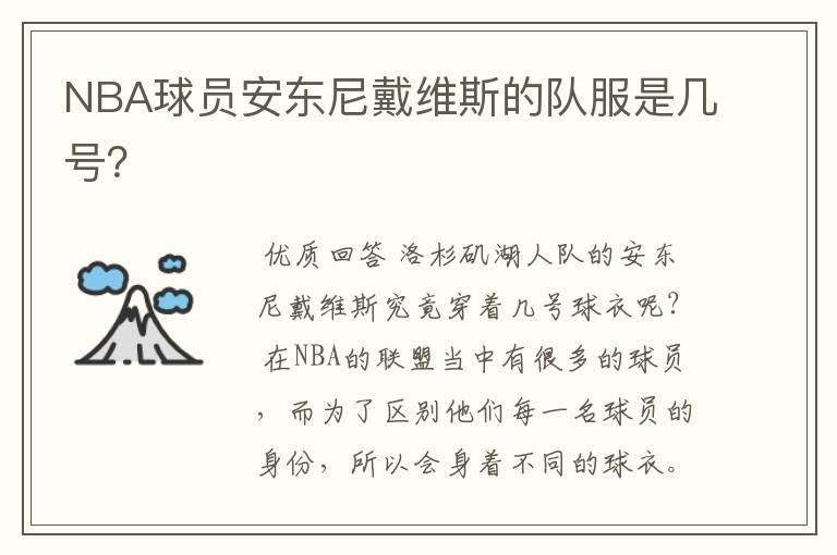 NBA球员安东尼戴维斯的队服是几号?
