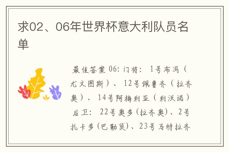 求02、06年世界杯意大利队员名单