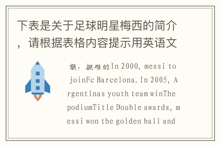 下表是关于足球明星梅西的简介，请根据表格内容提示用英语文章。词数要求30左右