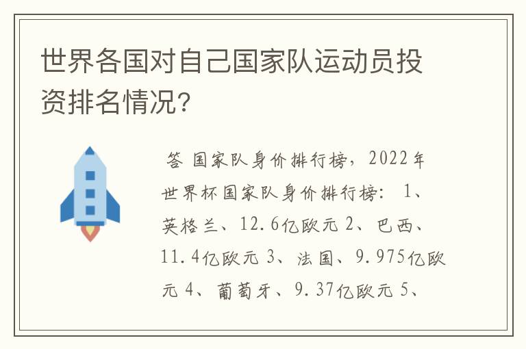 世界各国对自己国家队运动员投资排名情况?