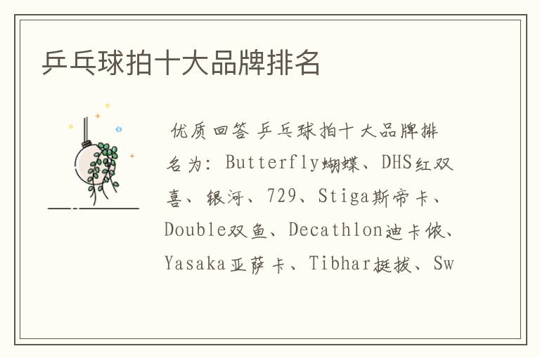乒乓球拍十大品牌排名