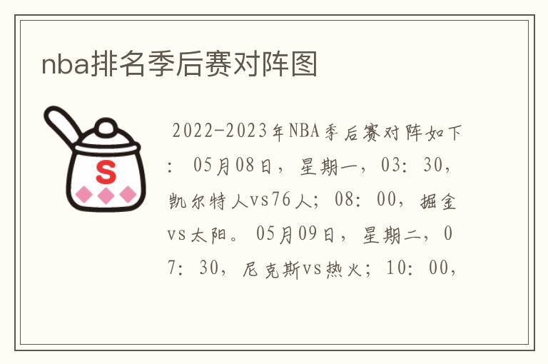 nba排名季后赛对阵图