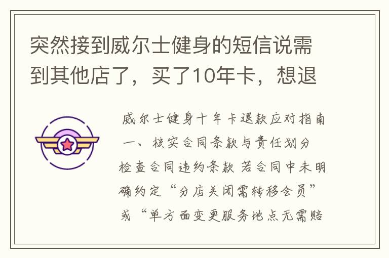 突然接到威尔士健身的短信说需到其他店了，买了10年卡，想退款怎么办？