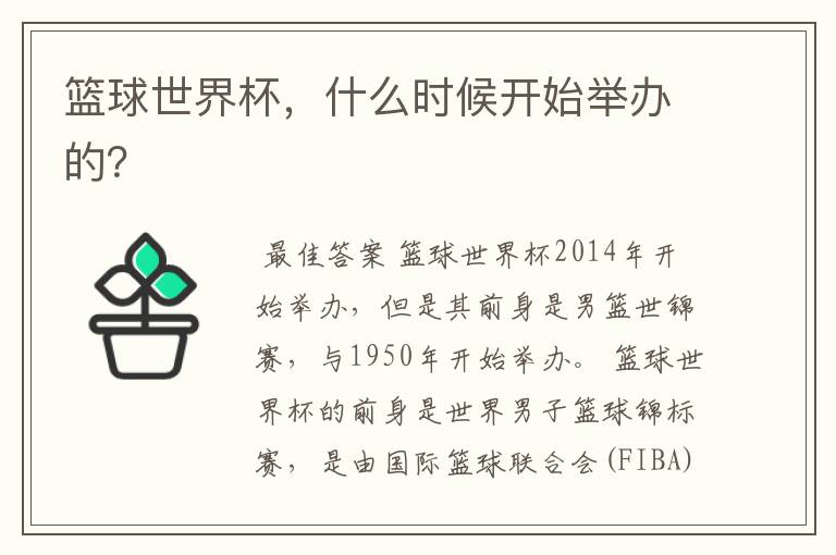 篮球世界杯,什么时候开始举办的?