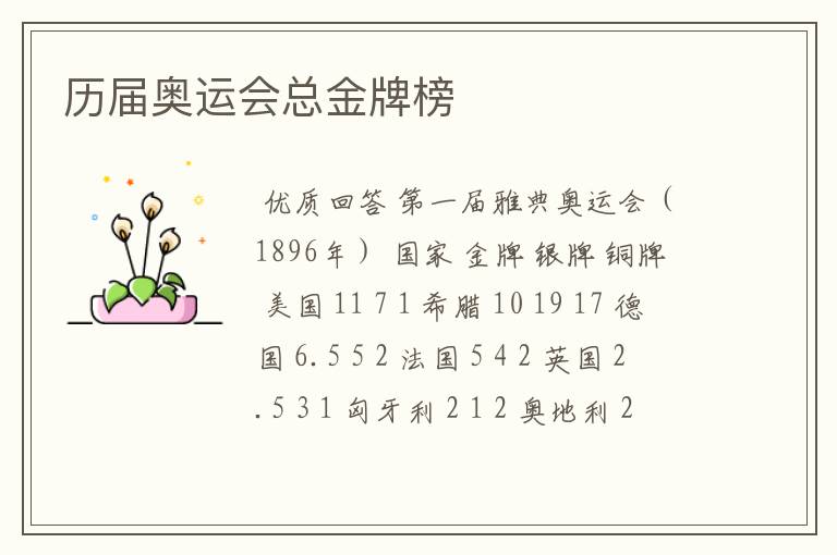 历届奥运会总金牌榜