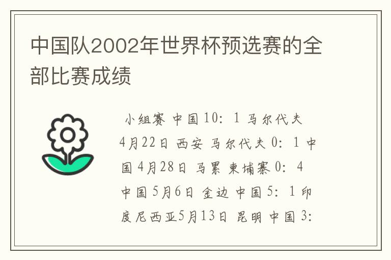 中国队2002年世界杯预选赛的全部比赛成绩