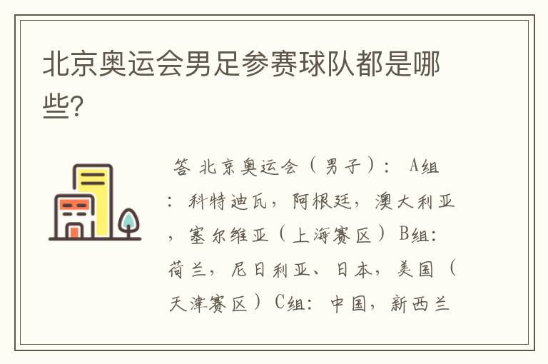 北京奥运会男足参赛球队都是哪些?