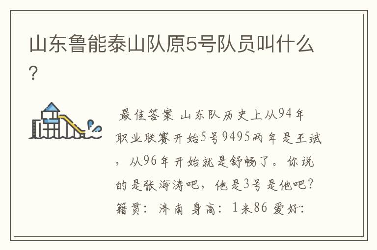 山东鲁能泰山队原5号队员叫什么?