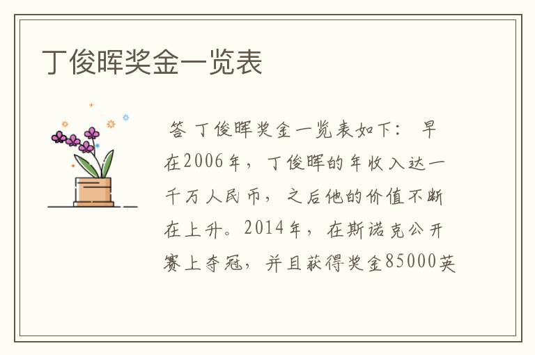 丁俊晖奖金一览表