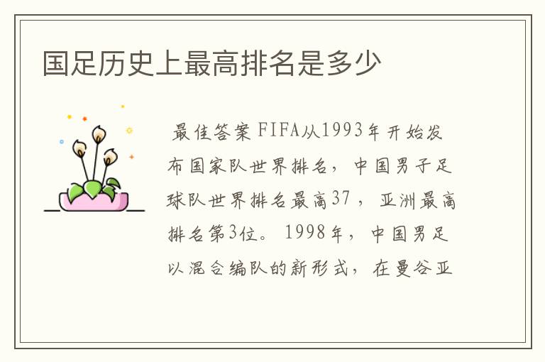 国足历史上最高排名是多少
