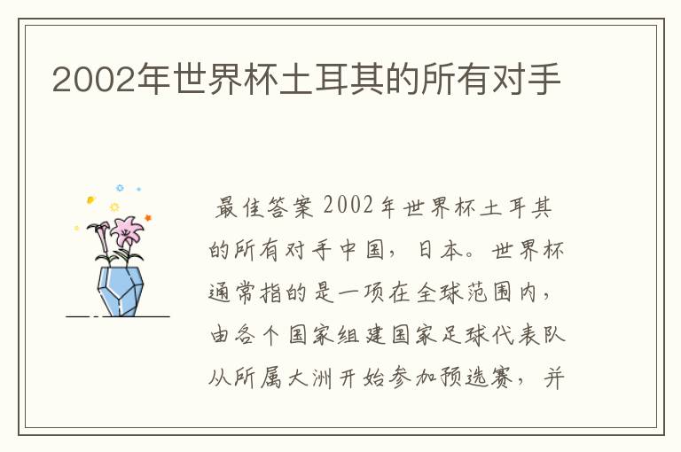 2002年世界杯土耳其的所有对手