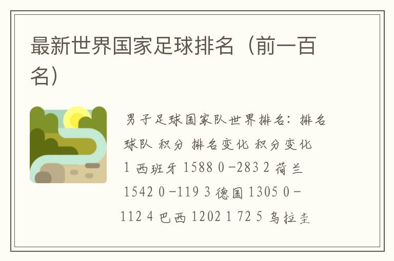 最新世界国家足球排名（前一百名）