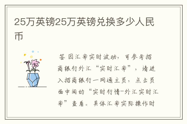 25万英镑25万英镑兑换多少人民币