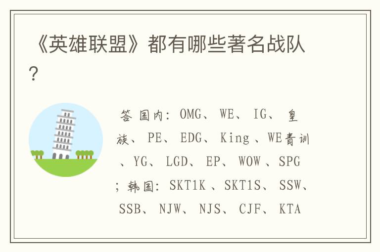 《英雄联盟》都有哪些著名战队?