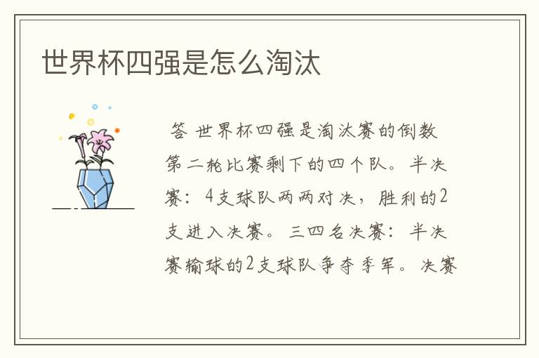世界杯四强是怎么淘汰