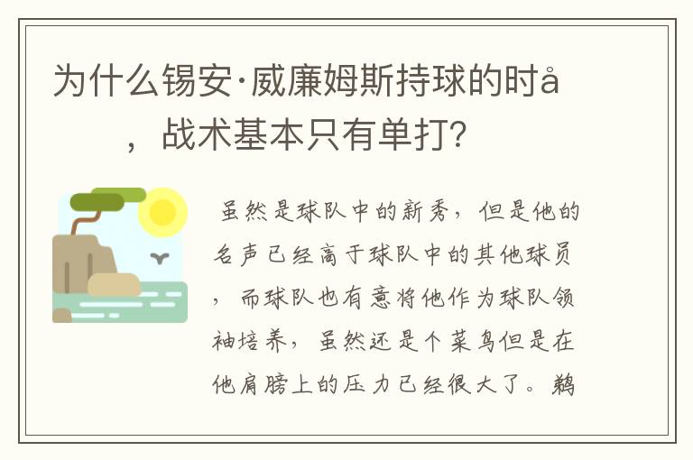 为什么锡安·威廉姆斯持球的时候，战术基本只有单打？