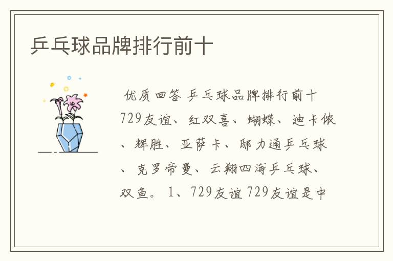 乒乓球品牌排行前十